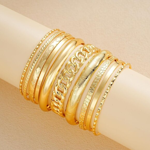 Brass Chunky Gold Bangles Set, 14K Gold Plated - Customizable for Every Occasion - Picture 9 of 9